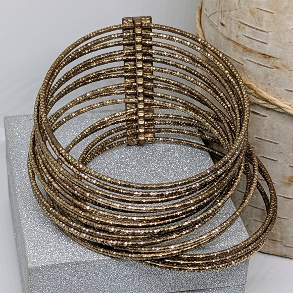 Gold Tone Sparkly Multilayer Bangle Bracelet - Picture 3 of 4
